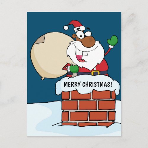 Black Santa Claus in Chimney Postcard