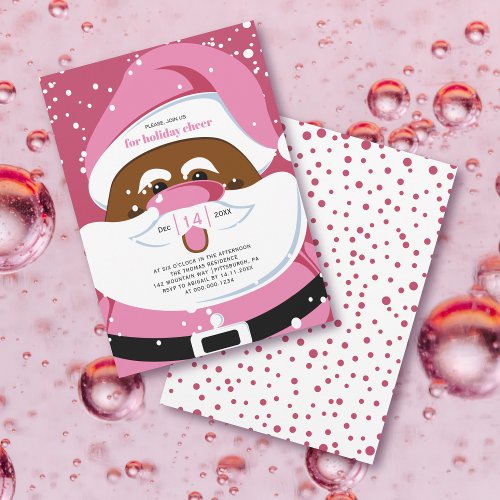 Black Santa Claus in pink Christmas holiday party Invitation
