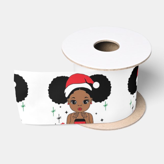 Black Santa Claus, Melanin Christmas, Ugly Xmas Sw Satin Ribbon (Spool)