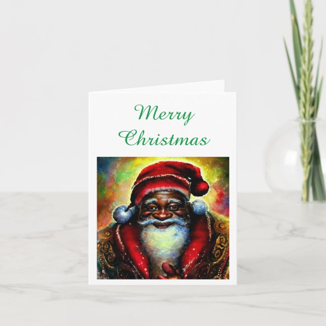 Black Santa Claus Merry Christmas Blank Card (Front)
