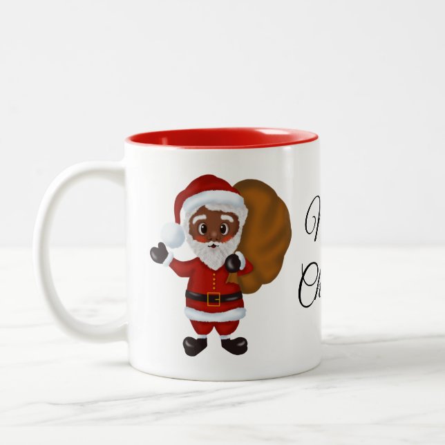 Black Santa Claus Merry Christmas Mug (Left)