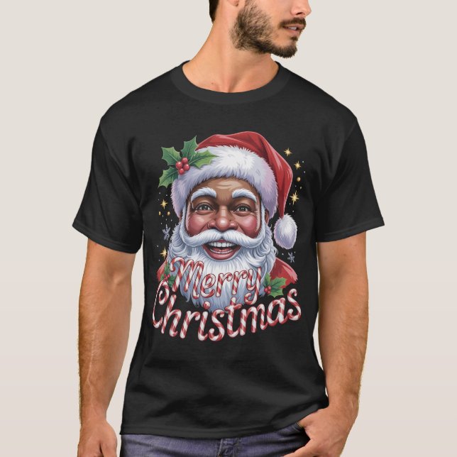 Black Santa Claus Merry Christmas Shirt African Am (Front)