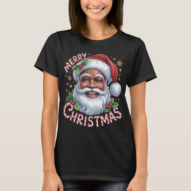 Black Santa Claus Merry Christmas Shirt African Am (Front)