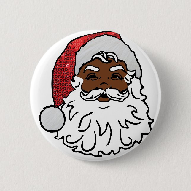black Santa Claus Pinback Button (Front)