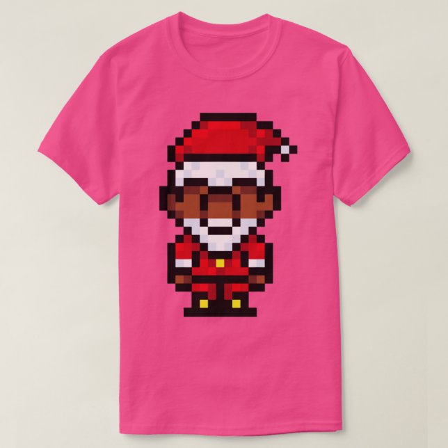 Black Santa Claus Pixel Art T-Shirt (Design Front)