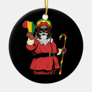 Black Santa Claus Rasta Hat Christmas Rastafarian Ceramic Ornament