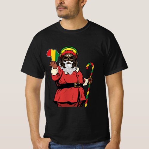 Black Santa Claus Rasta Hat Christmas Rastafarian  T_Shirt