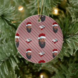 Black Santa Claus Red Striped Ceramic Ornament