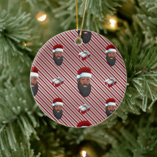Black Santa Claus Red Striped Ceramic Ornament