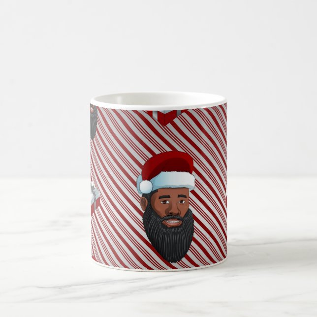 Black Santa Claus Red Striped Coffee Mug (Center)