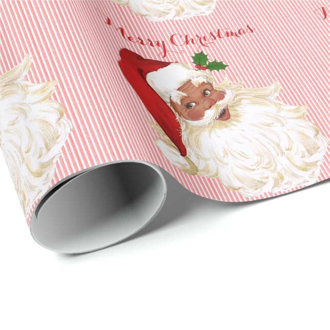 Black Santa Claus Red White Wrapping Paper (Roll Corner)