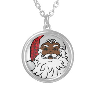 black santa claus silver plated necklace