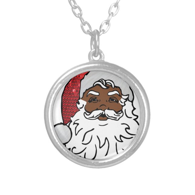 black santa claus silver plated necklace (Front)
