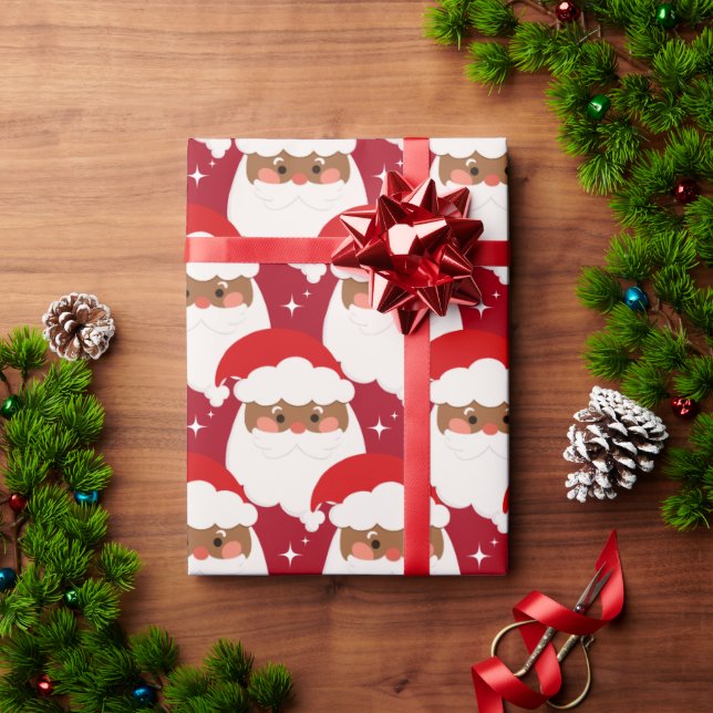 Black Santa Claus Sparkle Aesthetic Christmas Red Wrapping Paper (Holiday Gift)