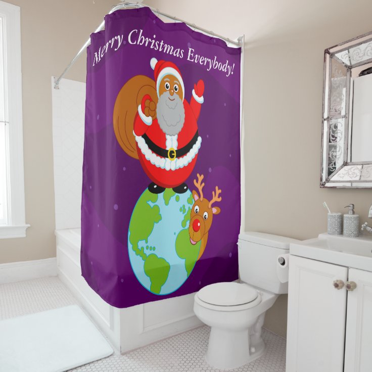 Black Santa Claus standing on the Earth, Shower Curtain Zazzle