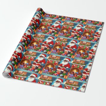 Black Santa Claus With Family Wrapping Paper by CreoleRose at Zazzle
