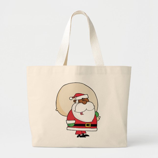 Black Santa Claus with Toy Sack Large Tote Bag (Front)