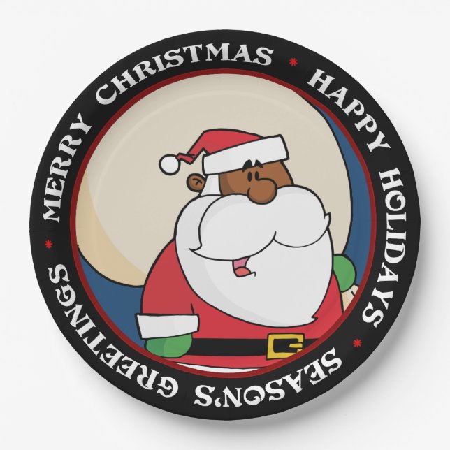 Black Santa Claus with Toy Sack Paper Plates (Front)