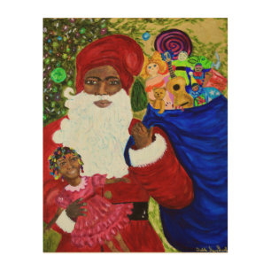 Black Santa Claus Wood Canvas Art - Christmas Gift