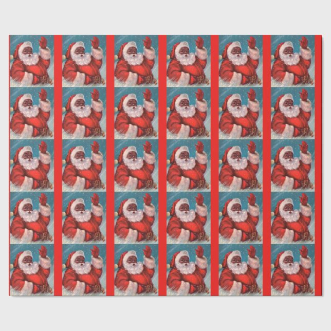 Black Santa Claus Wrapping Paper African American (Seam)