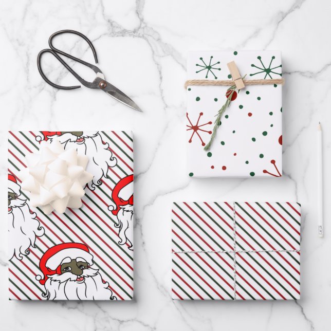 Black Santa Claus Wrapping Paper Sheets (Front)