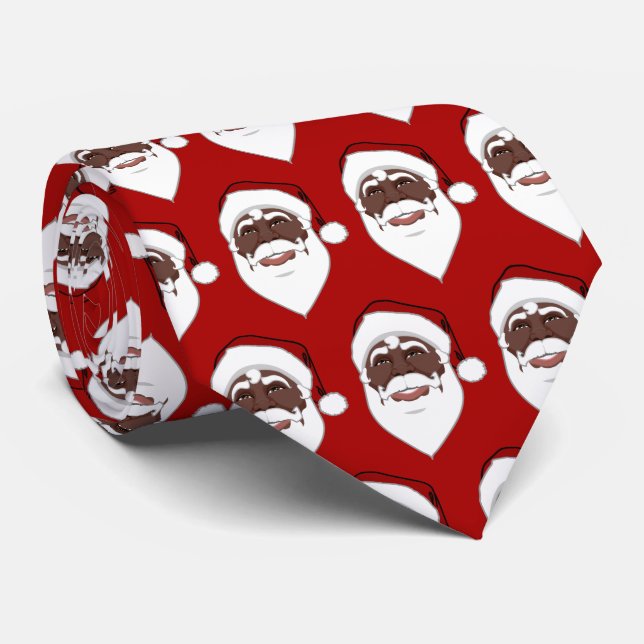 Black Santa Clause Tie African Christmas Neckties (Rolled)