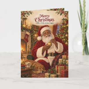Black Santa Cozy Fireside Christmas Card