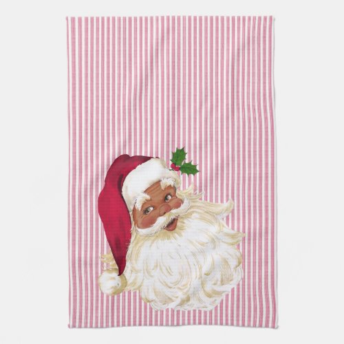 Black Santa Cranberry  White Stripe Kitchen Towel