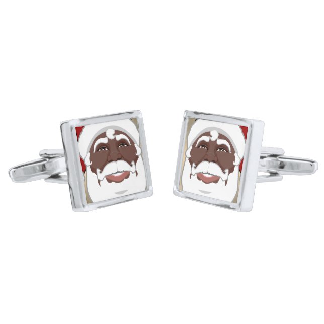 Black Santa Cufflinks Custom Christmas Cufflinks (Angled)
