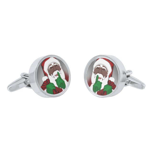 Black Santa Cufflinks Custom Christmas Cufflinks (Angled)