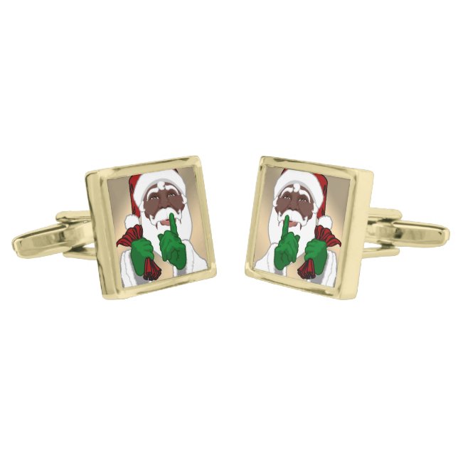 Black Santa Cufflinks Custom Christmas Cufflinks (Angled)