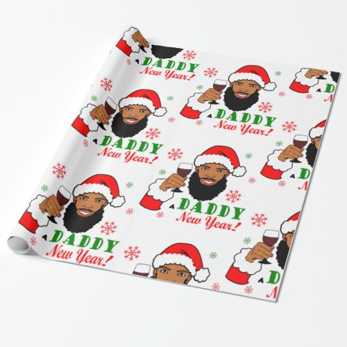 Black Santa Daddy Christmas Man Men Beard Wrapping Paper