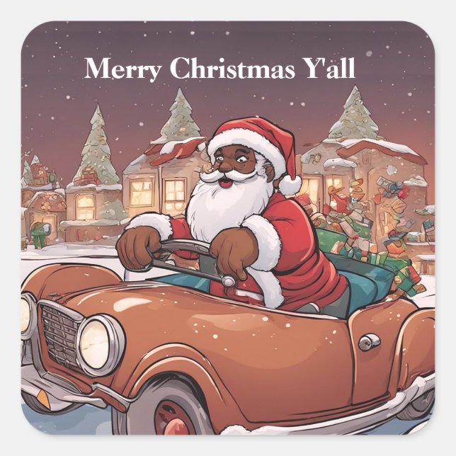 Black Santa Delivering Gifts Cute Retro Sticker (Front)