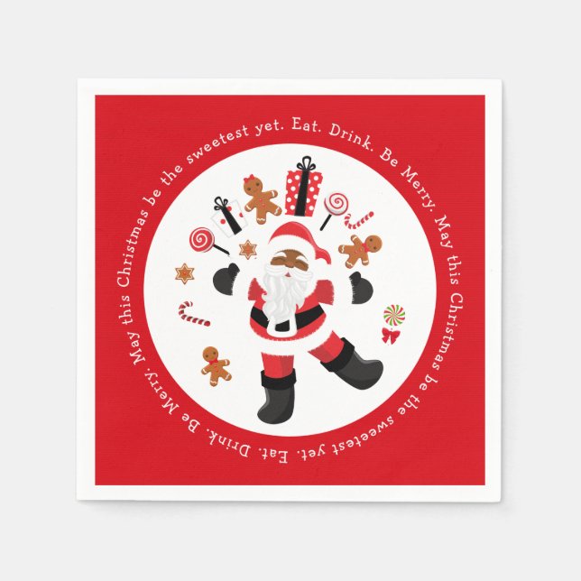 Black Santa Eat. Drink. Be Merry. Napkins (Front)