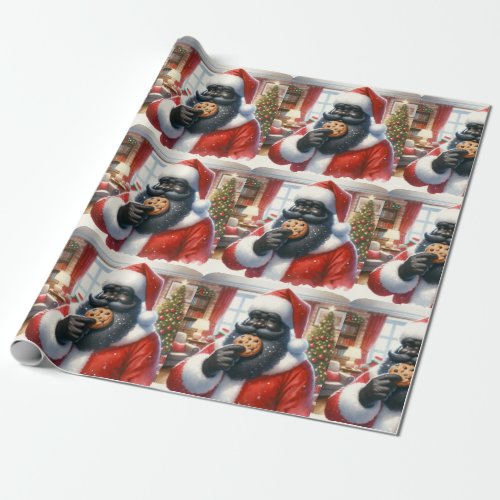 Black Santa eating cookies wrapping paper 