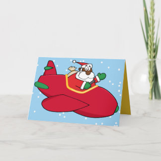 Black Santa flying in airplane Holiday Card
