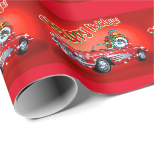 Black Santa in a Corvette! Wrapping Paper