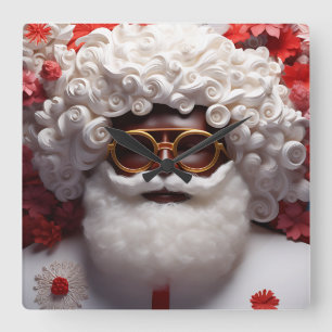 Black Santa Melanin Christmas King Bruh Saint Nick Square Wall Clock