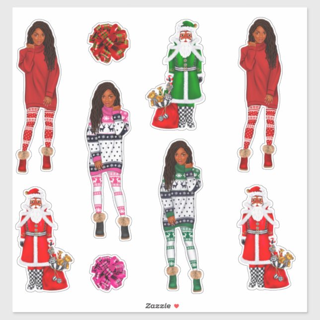 Black Santa Melanin Christmas Men Women Kids Xmas Sticker (Sheet)