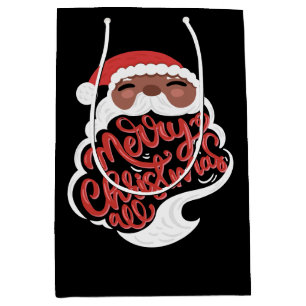 Black Santa   Merry Christmas All, Black Medium Gift Bag