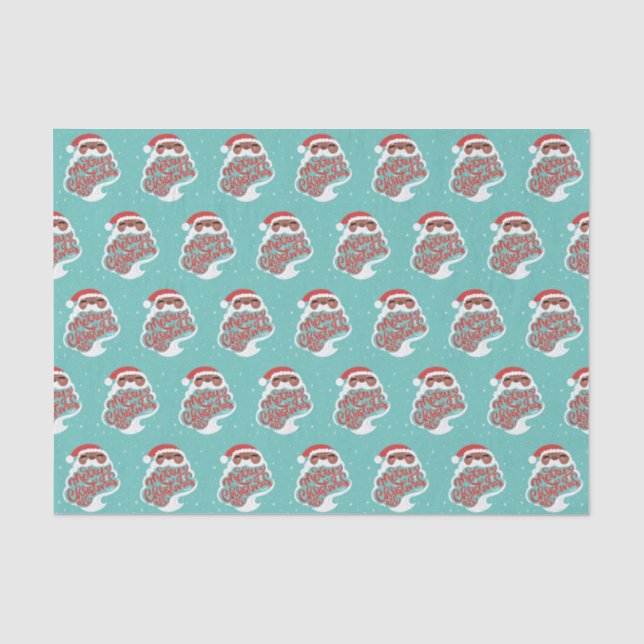 Black Santa | Merry Christmas All | Blue Tissue Paper (Front)