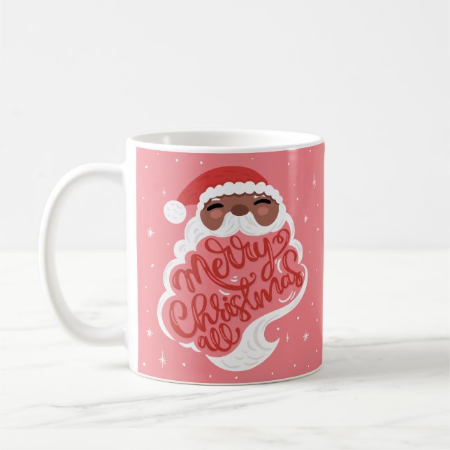 Black Santa | Merry Christmas All | Pink Coffee Mug (Left)