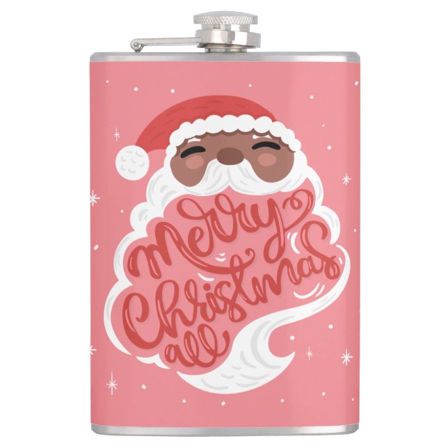 Black Santa | Merry Christmas All | Pink Flask (Front)