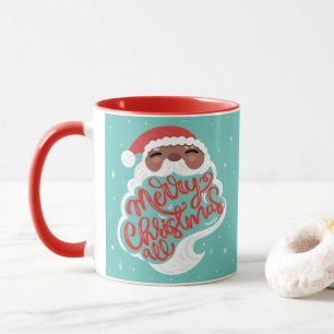 Black Santa Merry Christmas All Turquoise Blue Mug