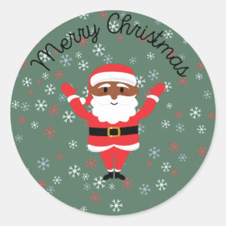 Black Santa Merry Christmas Classic Round Sticker