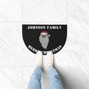 Black Santa Merry Christmas Family Name Doormat