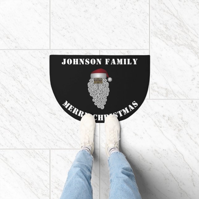 Black Santa Merry Christmas Family Name Doormat (Indoor)