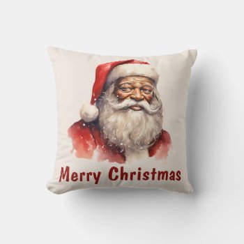 Black Santa Merry Christmas Throw Pillow by ChristmasBellsRing at Zazzle