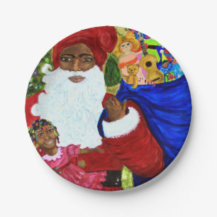 Black Santa Paper Dinner Plates for Christmas 