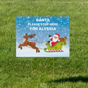 Black Santa Please Stop Here Christmas Sign